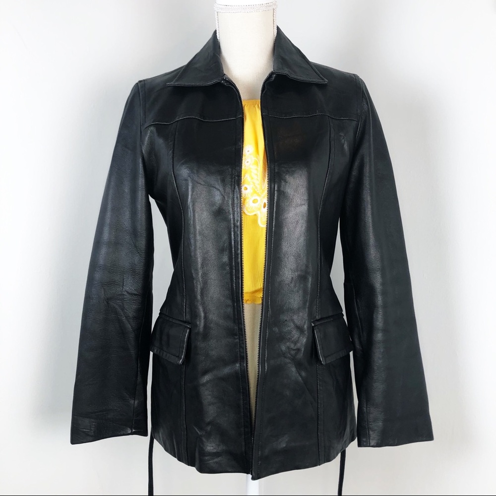VINTAGE 90s EXPRESS belted zip up leather jacket - Picture 6 of 13
